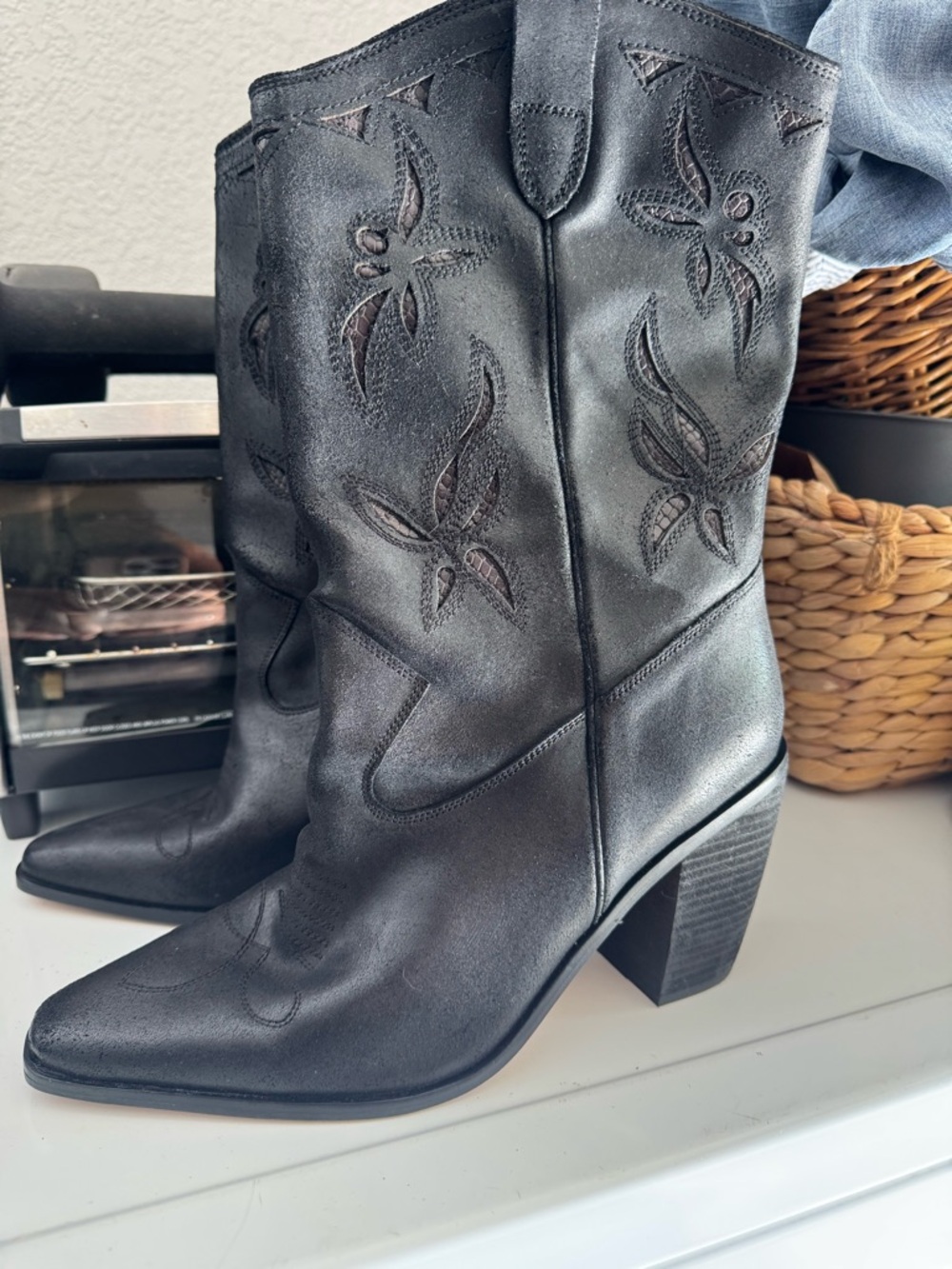 Vince Camuto Black Western Embroidered Heeled Boots